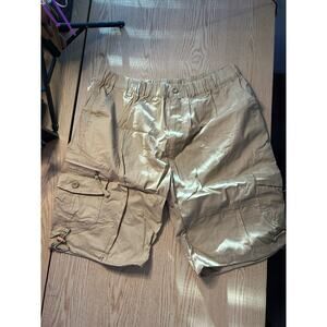 New Mens Shorts Cargo Pockets Cotton Elastic Waistband Khaki size 4XL